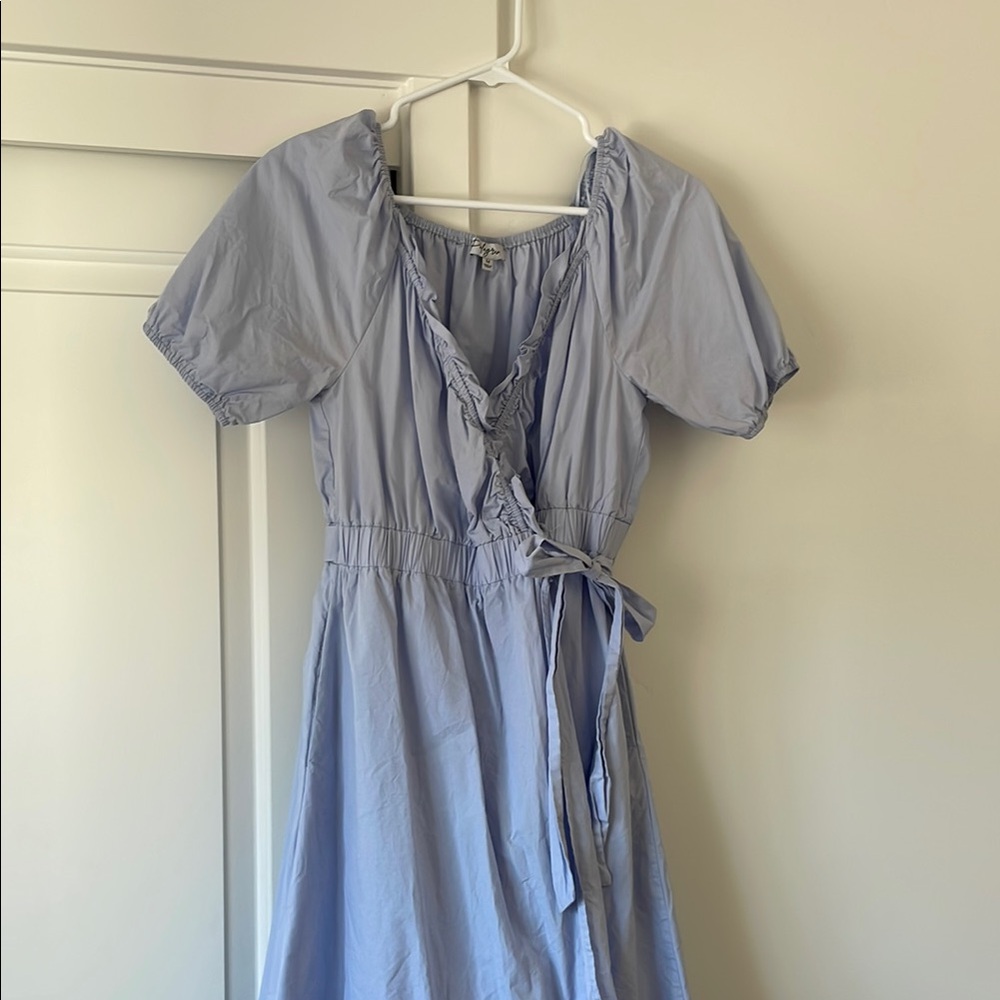 Blue Asymmetrical Wrap Sundress